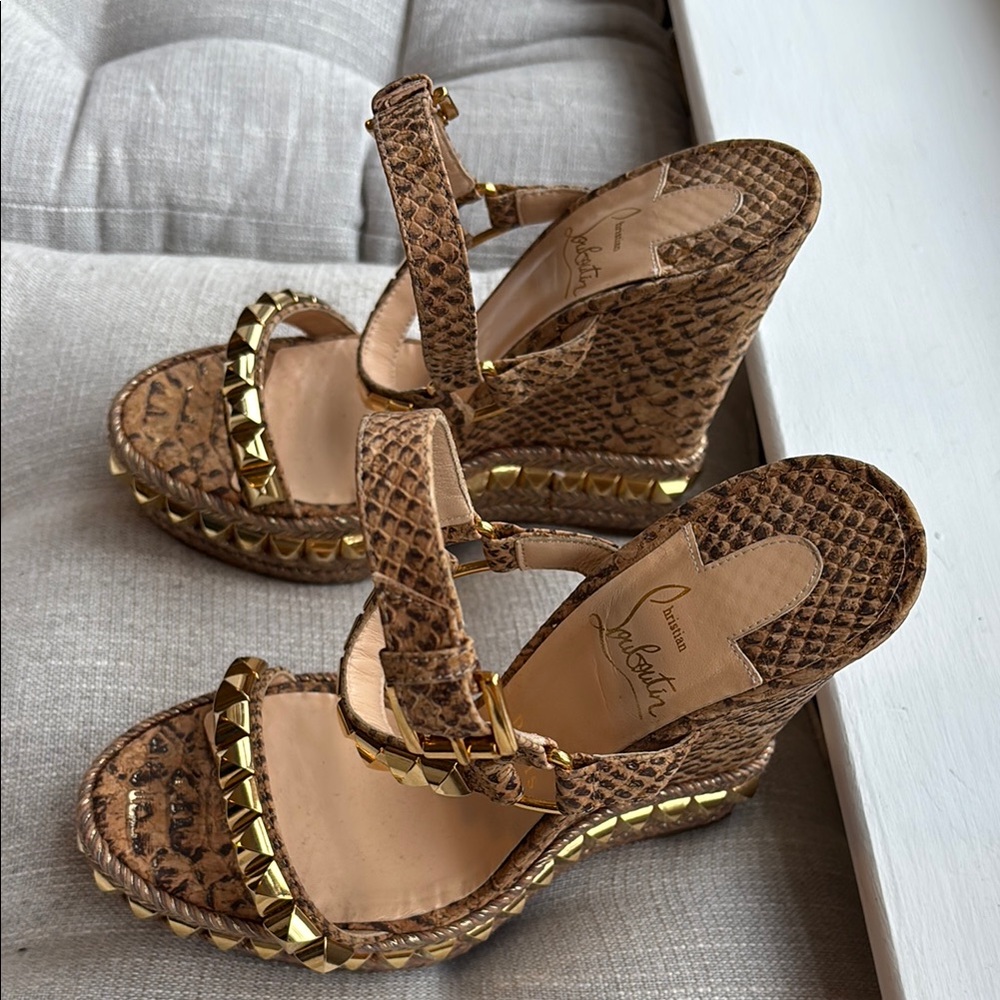 Christian Louboutin Brown and Gold Women's Sandals - Picture 2 of 6